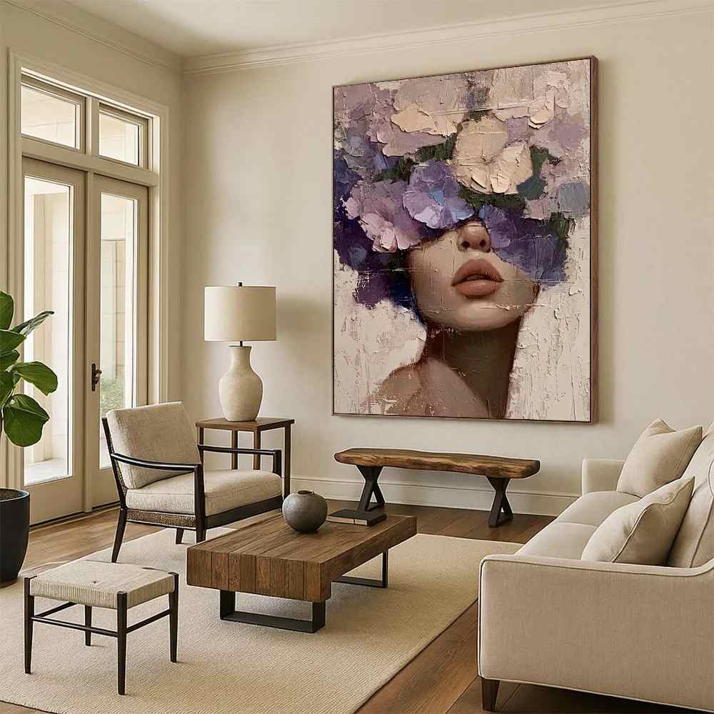 Floral_Flowers_Woman_Purple_Textured_Wall_Artwork_ISCV1 wall art